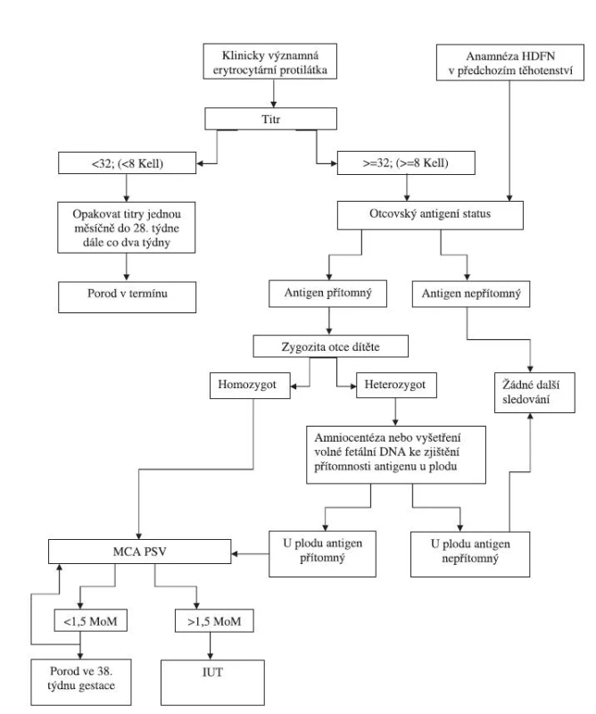 Algoritmus klinického managemetu non-Rhuses-D aloimunizovaných těhotenství [66]