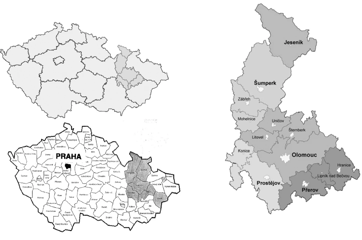 &lt;b&gt;(a-b)&lt;/b&gt; Olomoucký kraj (ke 31.3.2009 bylo v Olomouckém kraji 641 883 obyvatel, v České republice jich ke stejnému datu bylo 10 476 543) [6, 7]; &lt;b&gt;(c)&lt;/b&gt;: Olomoucký perinatologický region do r. 2000